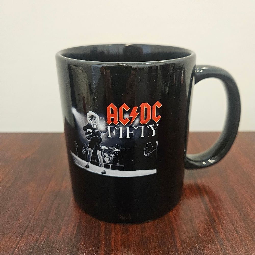AC/DC Fifty 50th Anniversary Black Ceramic Coffee Tea Mug Cup RARE Collectible